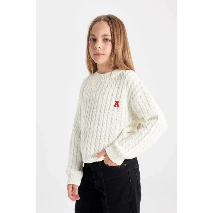 C6973 Ekru Standart Fit Bisiklet Yaka Triko Kazak