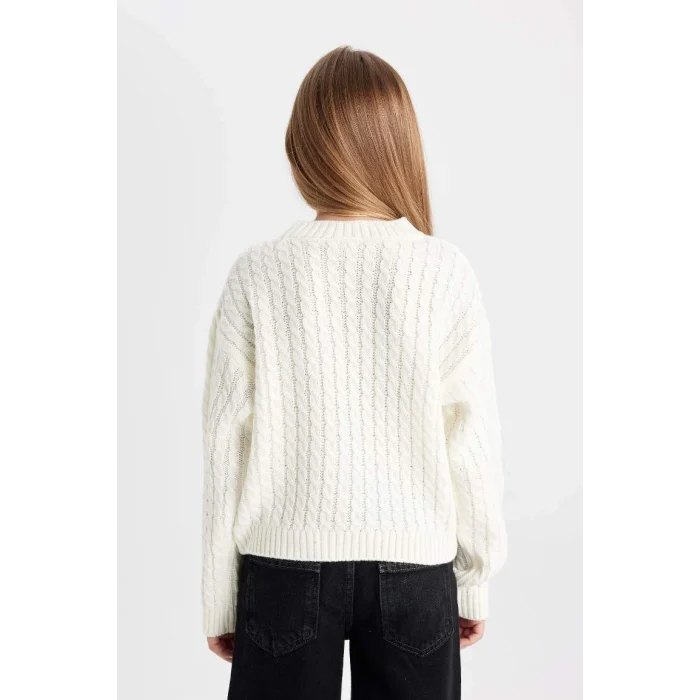 C6973 Ekru Standart Fit Bisiklet Yaka Triko Kazak