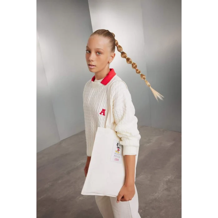 C6973 Ekru Standart Fit Bisiklet Yaka Triko Kazak