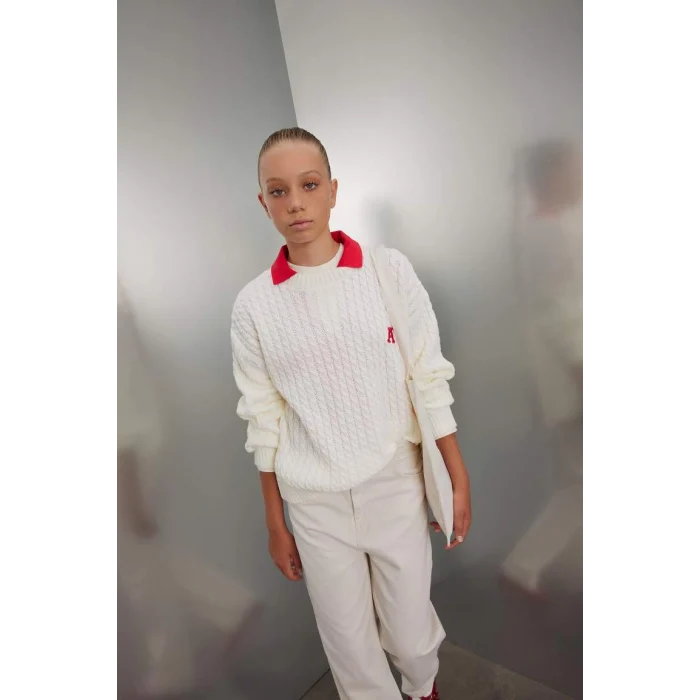 C6973 Ekru Standart Fit Bisiklet Yaka Triko Kazak