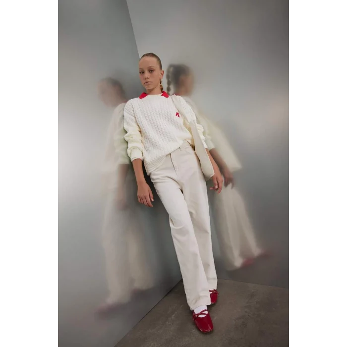 C6973 Ekru Standart Fit Bisiklet Yaka Triko Kazak