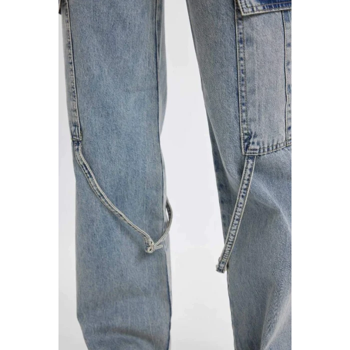 C7325 Wide Leg Kargo Yüksek Bel Uzun Jean Yıkamalı Pantolon