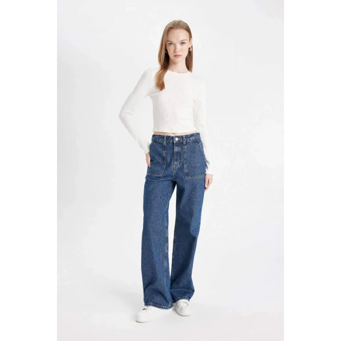 C7326 Wide Leg Kargo Yüksek Bel Uzun Jean Pantolon