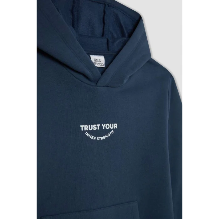 C7567 Lacivet Cepli Yazı Baskılı Kapüşonlu Kalın Okul Sweatshirt