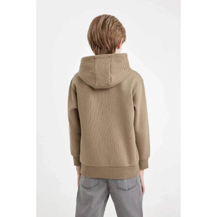 C7567 Cepli Yazı Baskılı Kapüşonlu Kalın Okul Sweatshirt