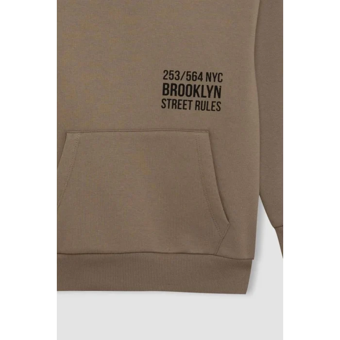 C7567 Cepli Yazı Baskılı Kapüşonlu Kalın Okul Sweatshirt