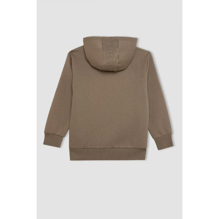 C7567 Cepli Yazı Baskılı Kapüşonlu Kalın Okul Sweatshirt