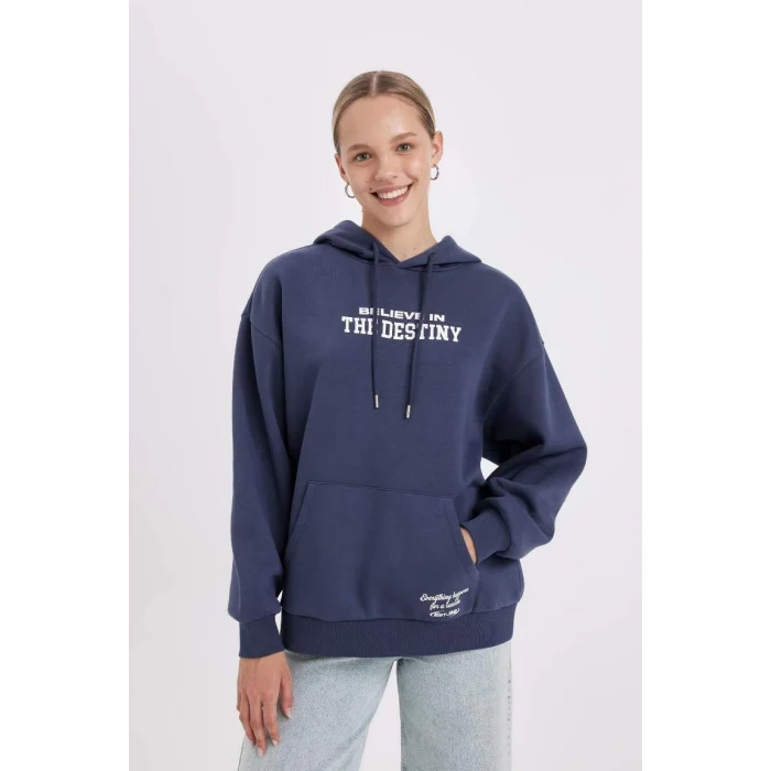 C7817 Oversize Fit Kapüşonlu Baskılı Sweatshirt