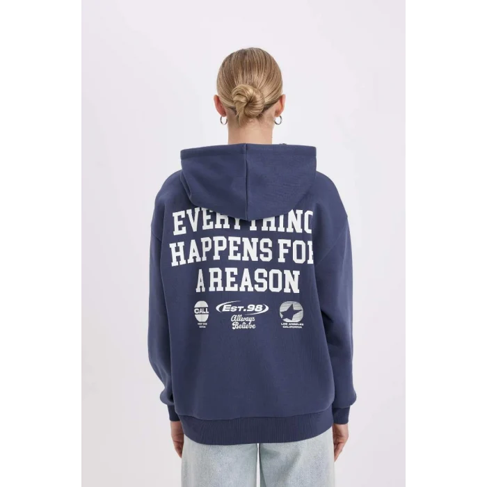 C7817 Oversize Fit Kapüşonlu Baskılı Sweatshirt