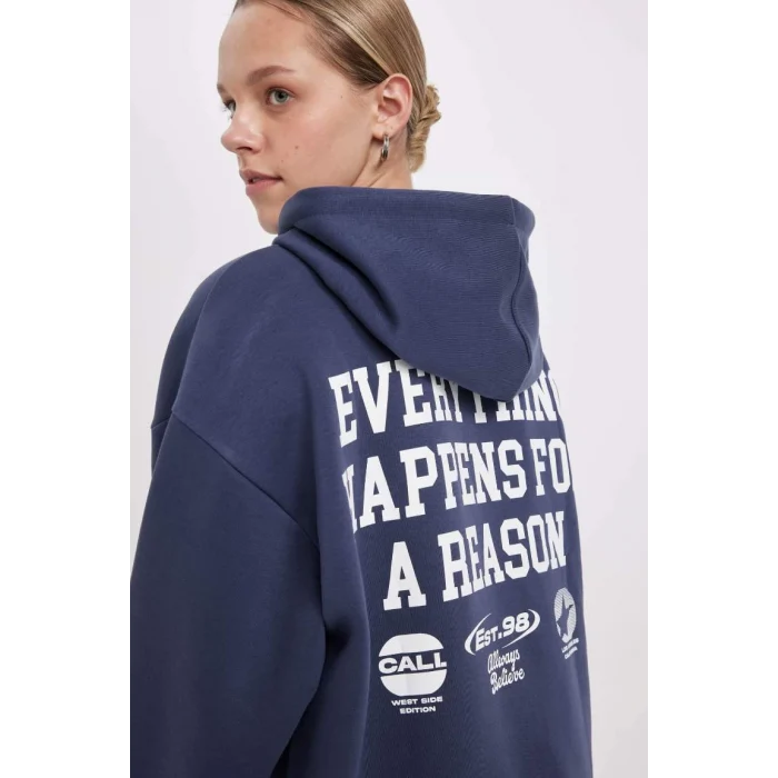 C7817 Oversize Fit Kapüşonlu Baskılı Sweatshirt