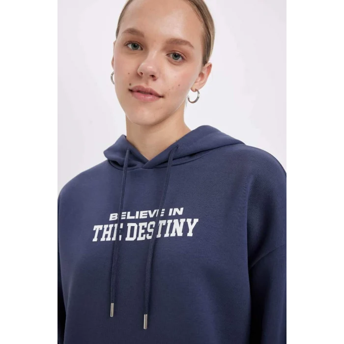 C7817 Oversize Fit Kapüşonlu Baskılı Sweatshirt