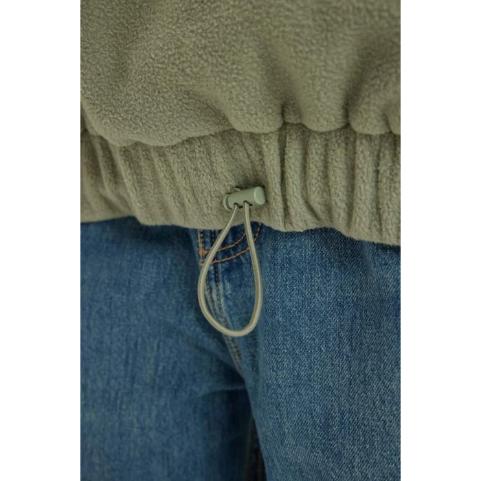 C7828 Regular Fit Fermuarlı Dik Yaka Baskılı Polar Sweatshirt