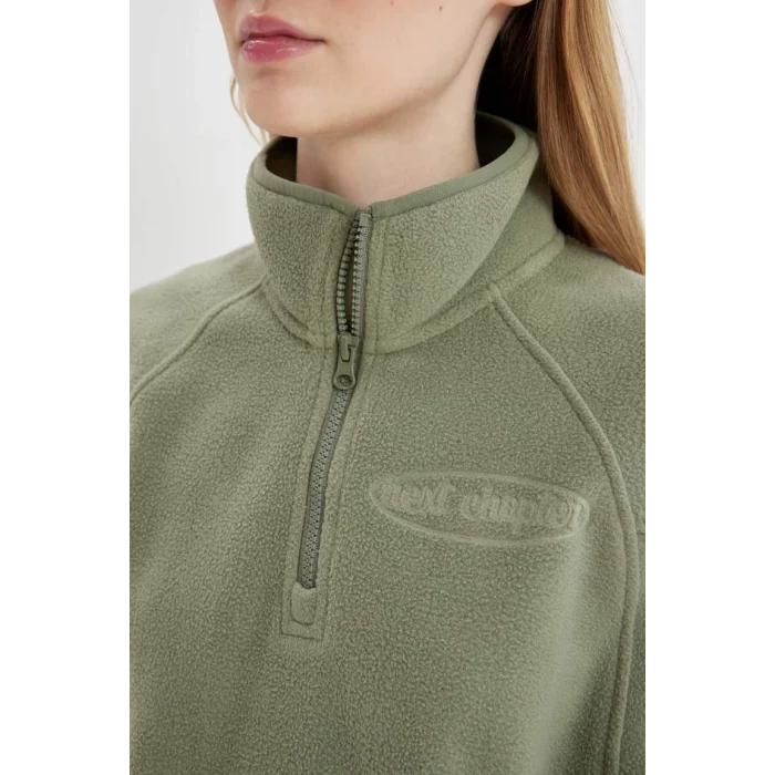 C7828 Regular Fit Fermuarlı Dik Yaka Baskılı Polar Sweatshirt