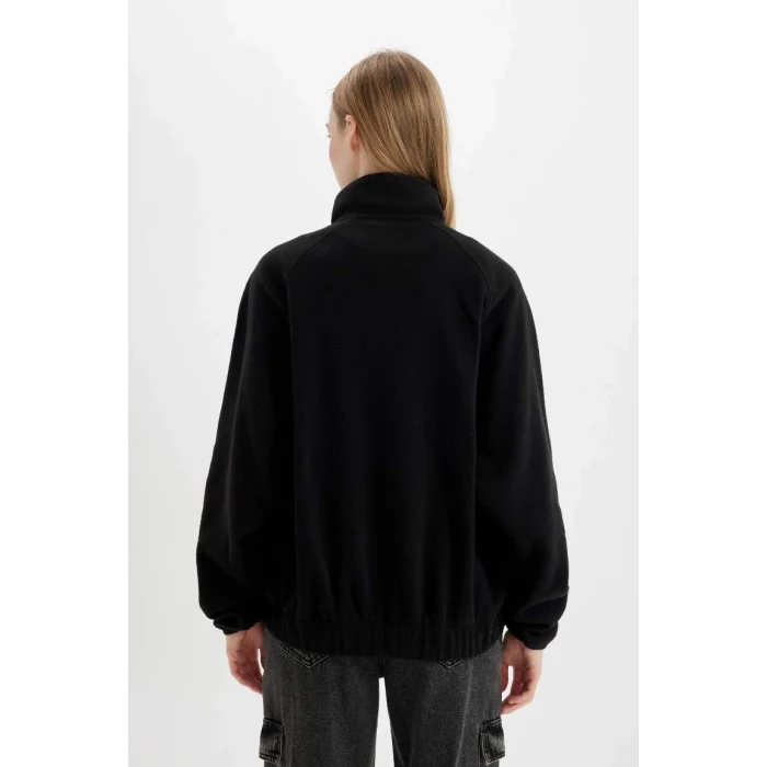 C7829 Regular Fit Yarım Fermuarlı Baskılı Polar Sweatshirt