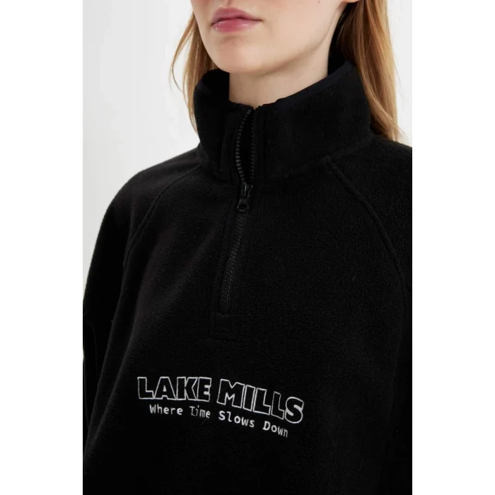 C7829 Regular Fit Yarım Fermuarlı Baskılı Polar Sweatshirt