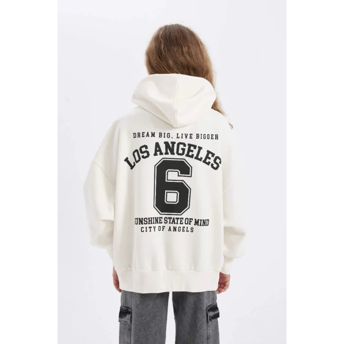 C7835 Oversize Geniş Kalıp Kapüşonlu Sırt Baskılı Kalın Fermuarlı Sweatshirt