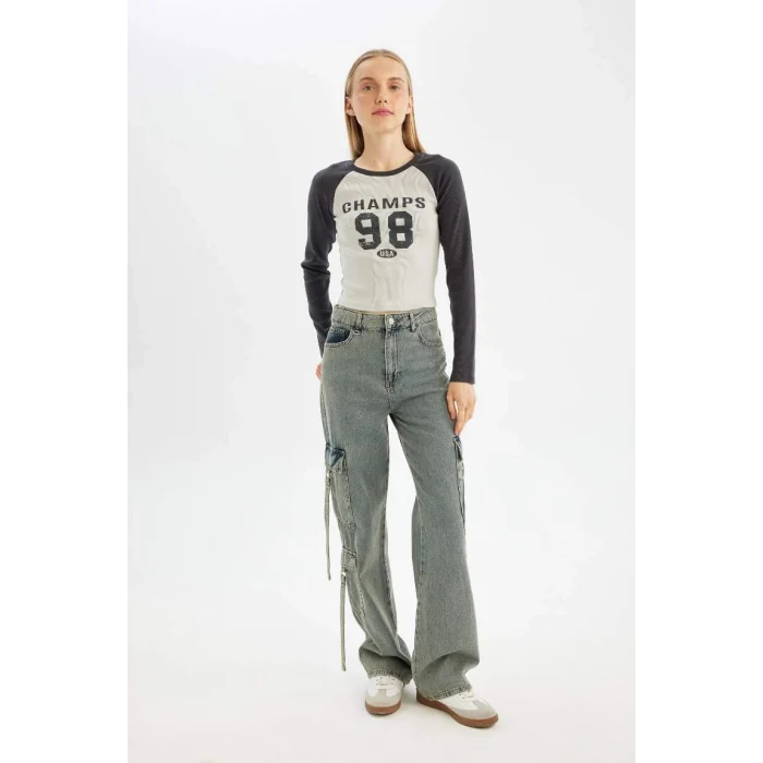 C7926 Antrasit Coool Fitted Bisiklet Yaka Fitilli Kaşkorse Baskılı Uzun Kollu Tişört