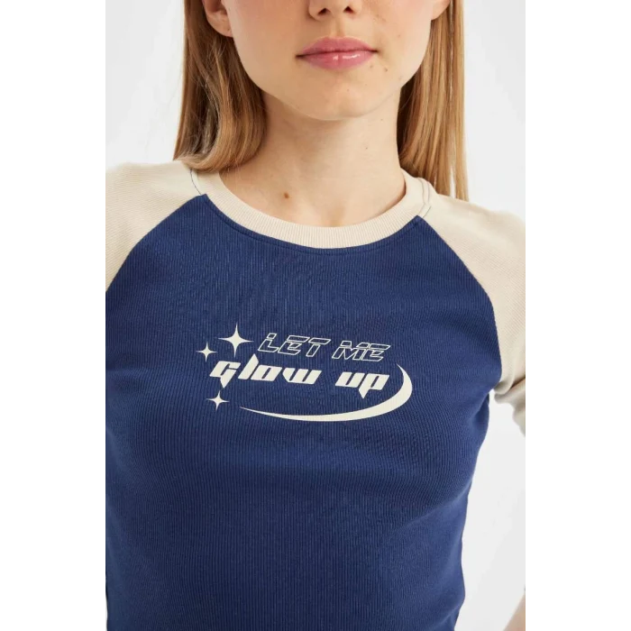 C7927 Coool Fitted Bisiklet Yaka Fitilli Kaşkorse Baskılı Uzun Kollu Tişört