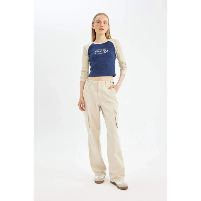 C7927 Coool Fitted Bisiklet Yaka Fitilli Kaşkorse Baskılı Uzun Kollu Tişört