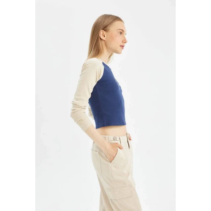 C7927 Coool Fitted Bisiklet Yaka Fitilli Kaşkorse Baskılı Uzun Kollu Tişört