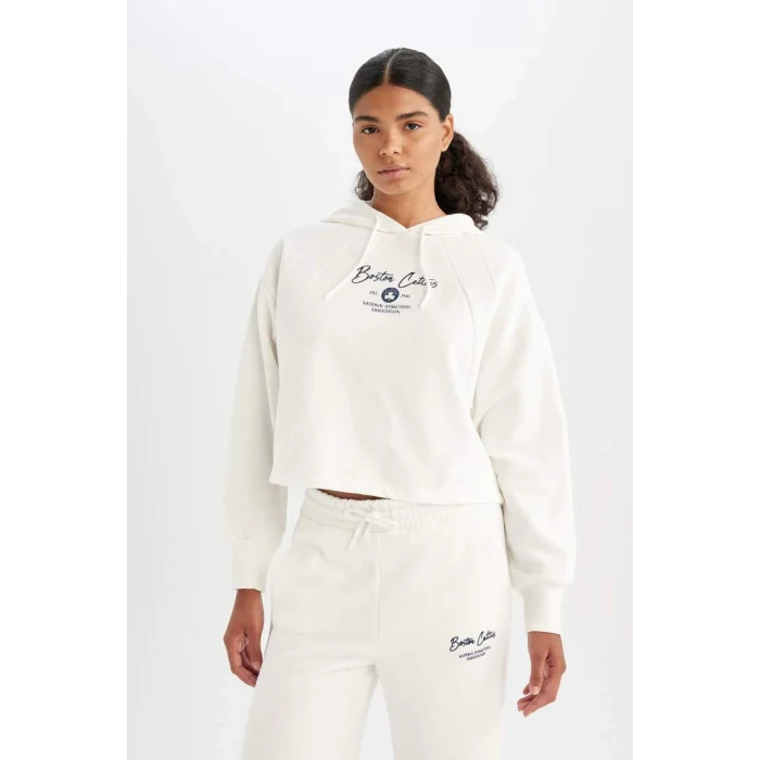 C8098 Boston Celtics Kapüşonlu Kalın Sweatshirt