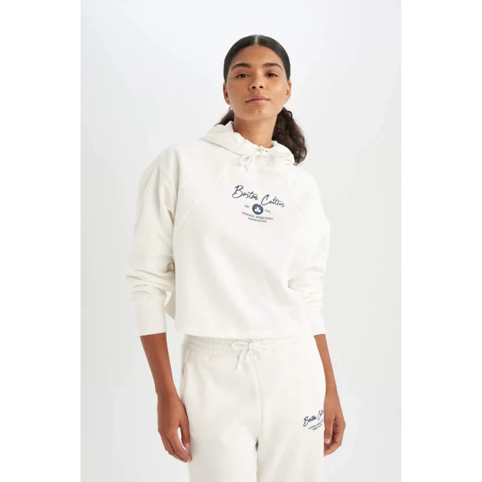 C8098 Boston Celtics Kapüşonlu Kalın Sweatshirt