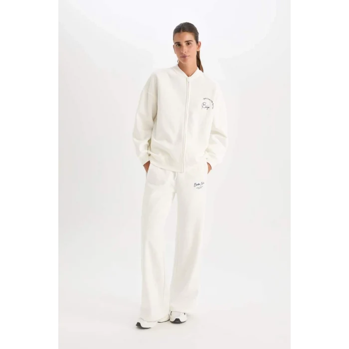 C8101 DeFactoFit NBA Brooklyn Nets Oversize Geniş Kalıp Kolej Yaka Sırt Baskılı Bomber Hırka