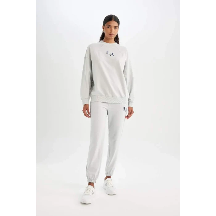 C8103 DeFactoFit NBA Los Angeles Lakers Oversize Geniş Kalıp Bisiklet Yaka Sweatshirt