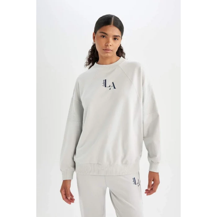 C8103 DeFactoFit NBA Los Angeles Lakers Oversize Geniş Kalıp Bisiklet Yaka Sweatshirt