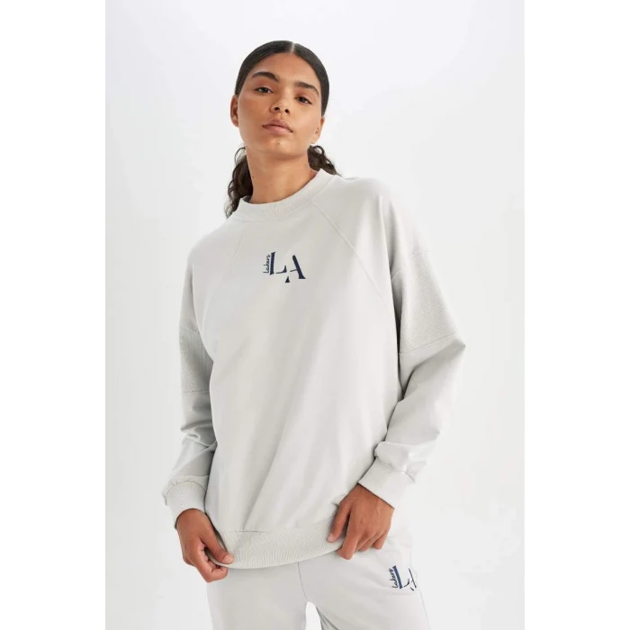 C8103 DeFactoFit NBA Los Angeles Lakers Oversize Geniş Kalıp Bisiklet Yaka Sweatshirt