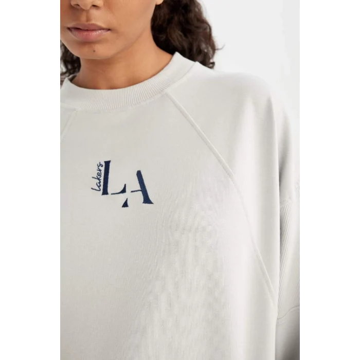 C8103 DeFactoFit NBA Los Angeles Lakers Oversize Geniş Kalıp Bisiklet Yaka Sweatshirt