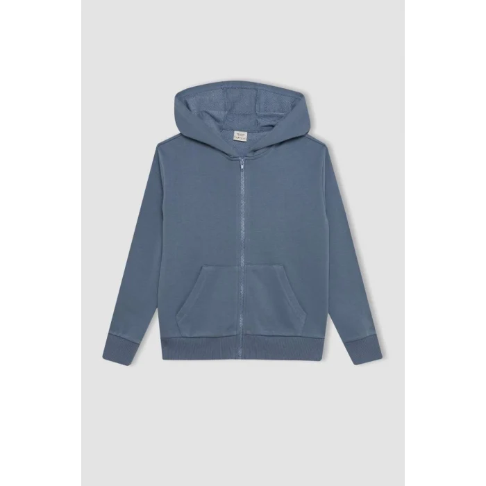 C8110 Basic Kapüşonlu Cepli Fermuarlı Okul Hırkası