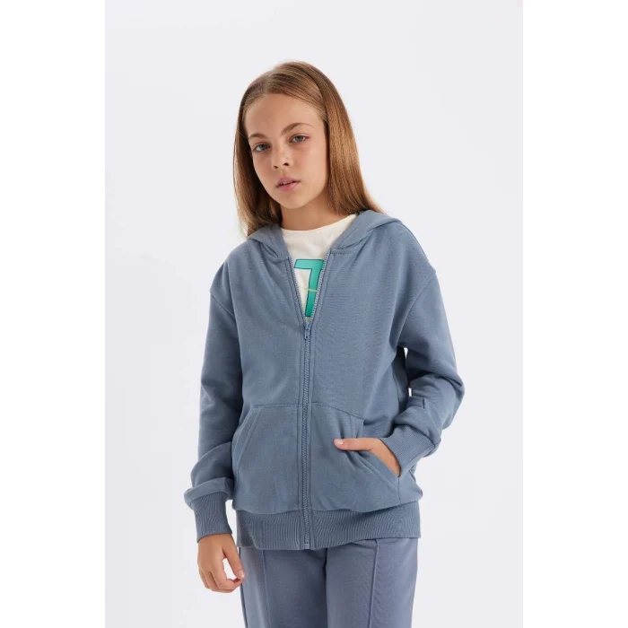 C8110 Basic Kapüşonlu Cepli Fermuarlı Okul Hırkası