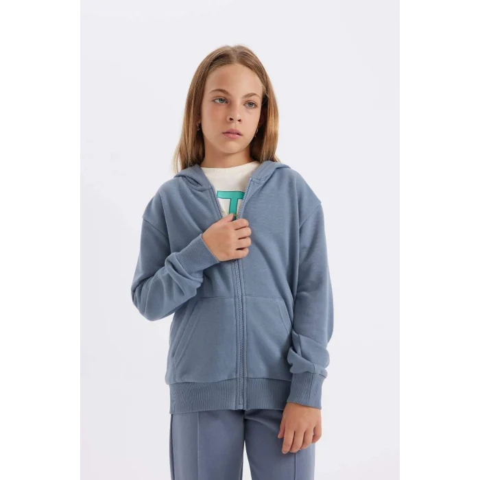 C8110 Basic Kapüşonlu Cepli Fermuarlı Okul Hırkası