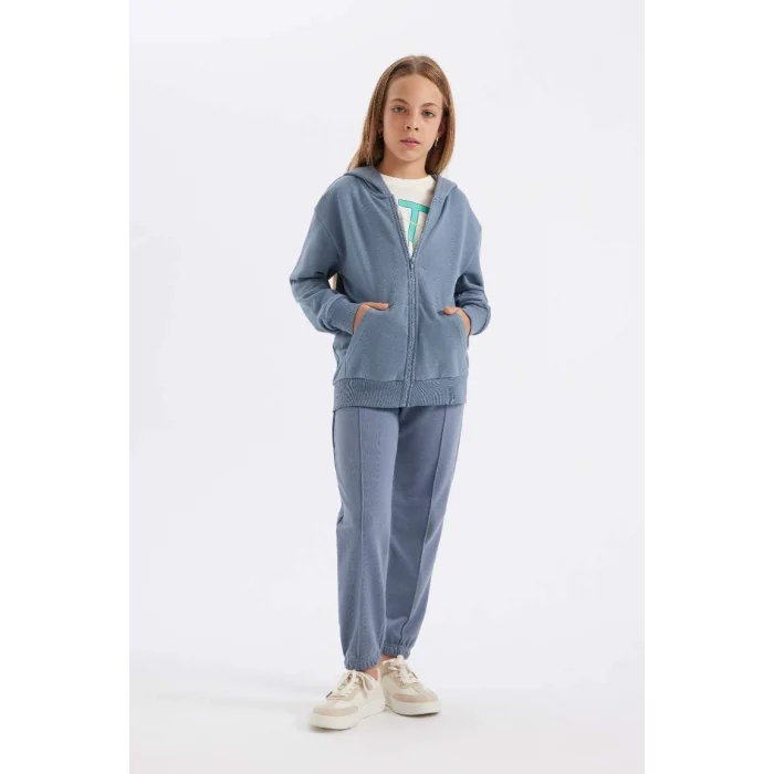 C8110 Basic Kapüşonlu Cepli Fermuarlı Okul Hırkası