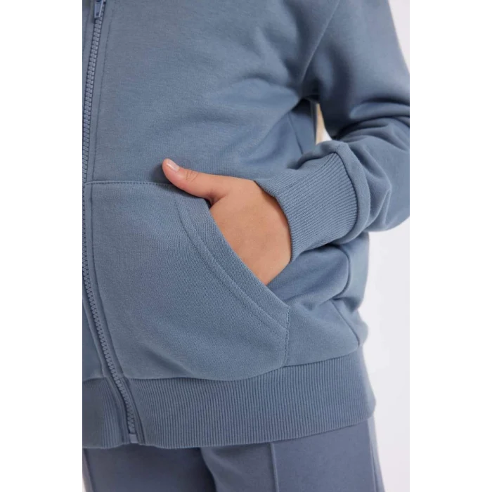 C8110 Basic Kapüşonlu Cepli Fermuarlı Okul Hırkası