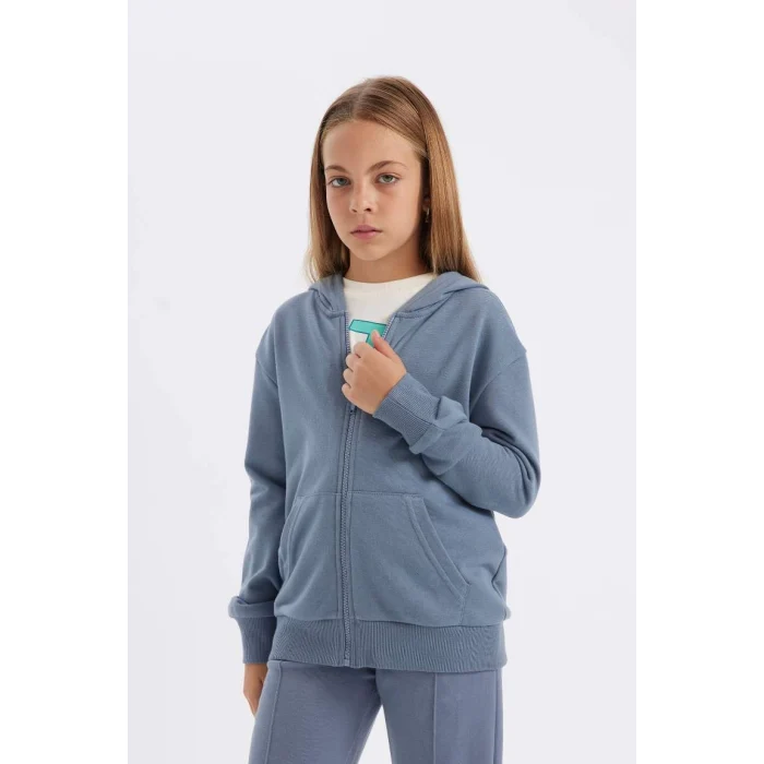 C8110 Basic Kapüşonlu Cepli Fermuarlı Okul Hırkası