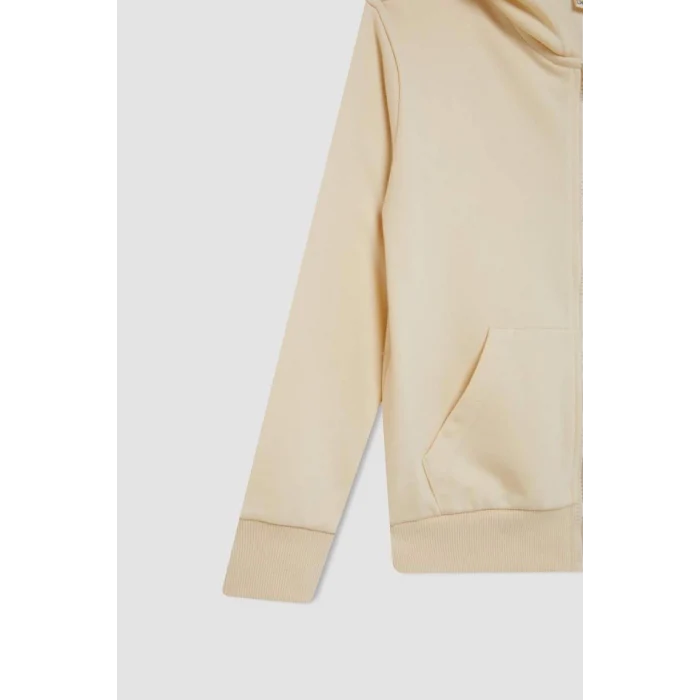 C8110 Basic Kapüşonlu Fermuarlı Cepli Ekru Okul Hırkası