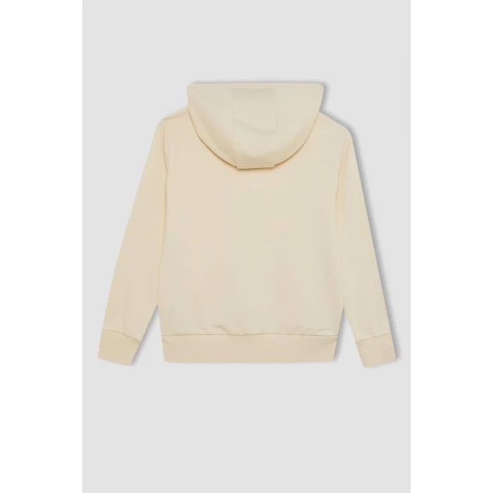 C8110 Basic Kapüşonlu Fermuarlı Cepli Ekru Okul Hırkası