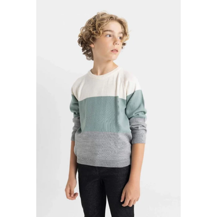 C8115 Renk Bloklu Bisiklet Yaka Triko Kazak