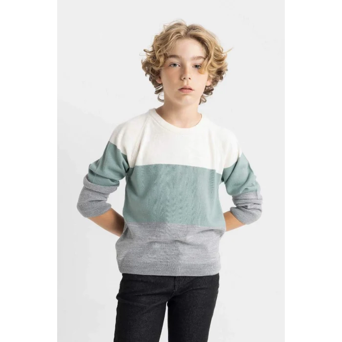 C8115 Renk Bloklu Bisiklet Yaka Triko Kazak