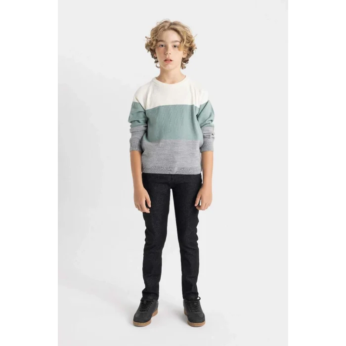 C8115 Renk Bloklu Bisiklet Yaka Triko Kazak