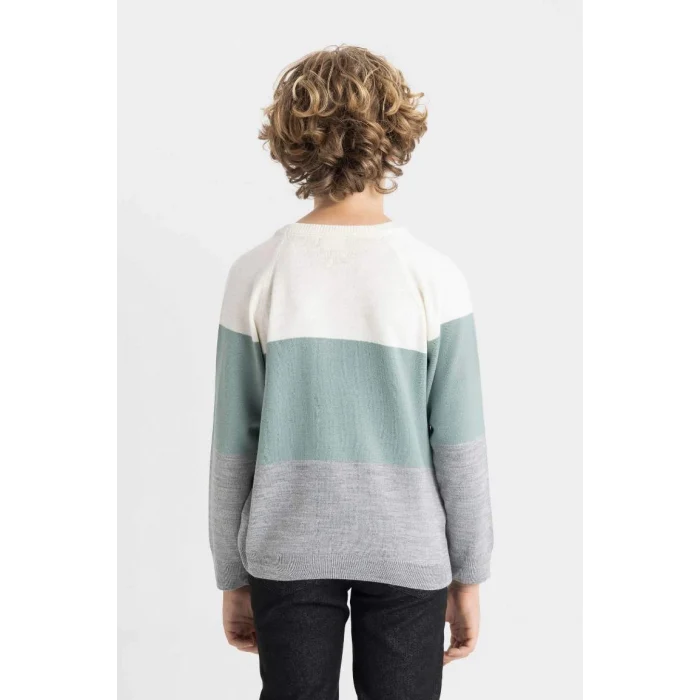 C8115 Renk Bloklu Bisiklet Yaka Triko Kazak