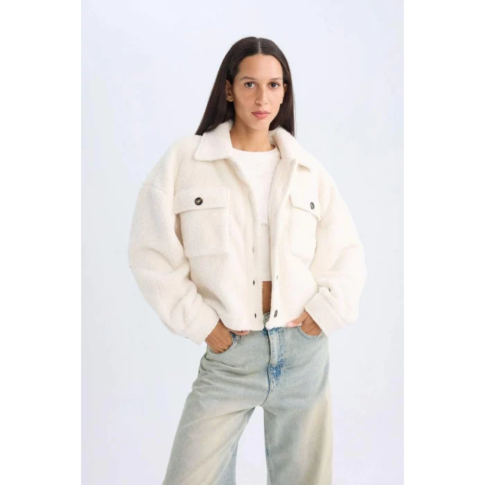 C8230 Relax Fit Polo Yaka Düğmeli Cepli Welsoft Pelüş Gömlek Ceket