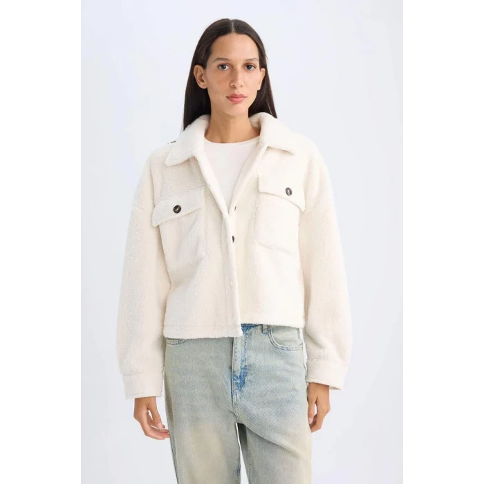 C8230 Relax Fit Polo Yaka Düğmeli Cepli Welsoft Pelüş Gömlek Ceket