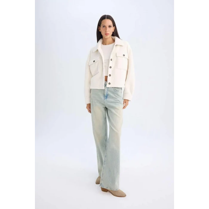 C8230 Relax Fit Polo Yaka Düğmeli Cepli Welsoft Pelüş Gömlek Ceket