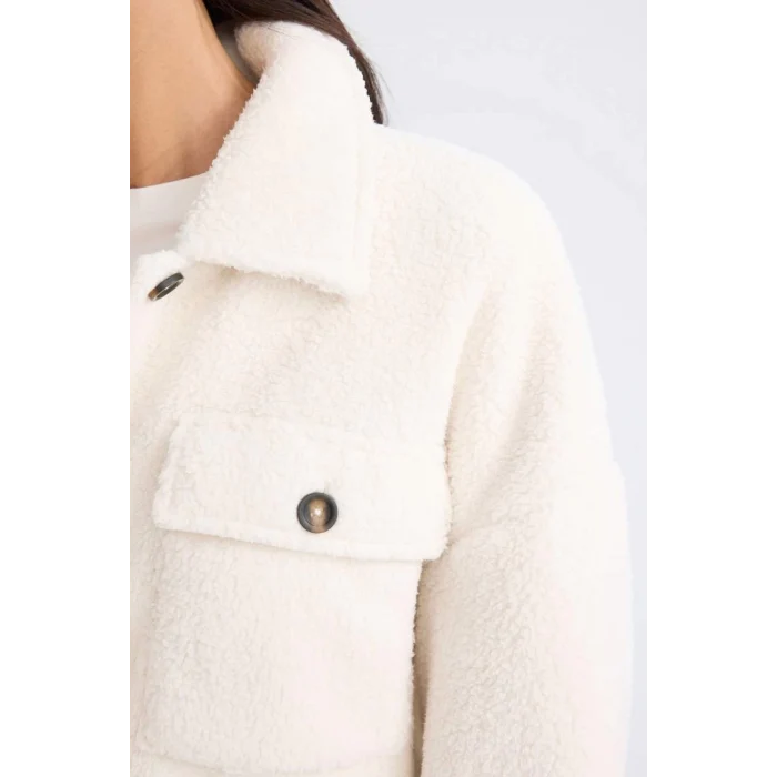 C8230 Relax Fit Polo Yaka Düğmeli Cepli Welsoft Pelüş Gömlek Ceket