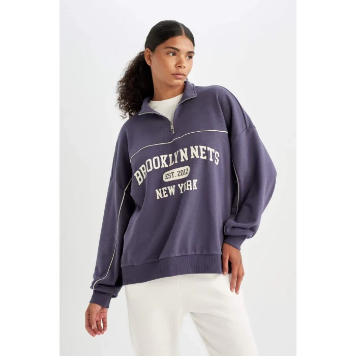 C8246 NBA Brooklyn Nets Yarım Fermuarlı Sweatshirt