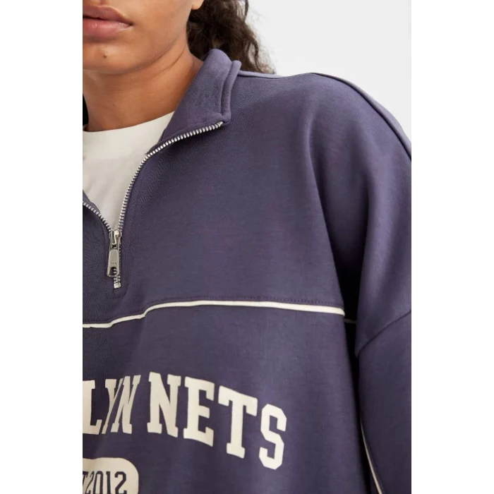 C8246 NBA Brooklyn Nets Yarım Fermuarlı Sweatshirt