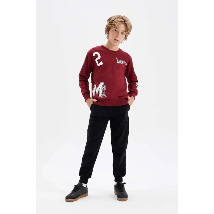 C8320 Erkek Çocuk 2li Takım Bisiklet Yaka Baskılı Sweatshirt Beli Lastikli Jogger Eşofman Altı